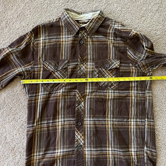 Roebuck & Co Flannel Vintage Men XL Western Rockabilly Brown Plaid Elbow patches - Picture 8 of 8